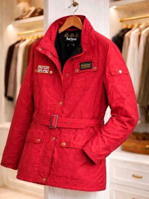 Barbour International PolarQuilt Belted Red Women Jacket L like new