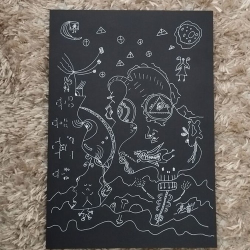 Original Artwork Cosmic Alchemy White Gel Pen on Black Paper New