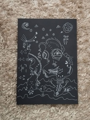 Original Artwork Cosmic Alchemy White Gel Pen on Black Paper New