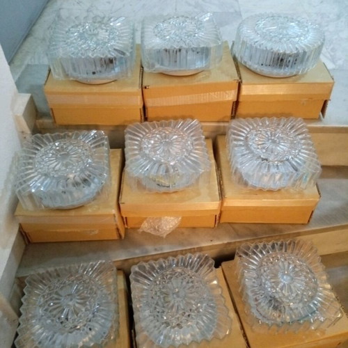 Glass Ceiling Wall Lights like new, set of 8, metal base