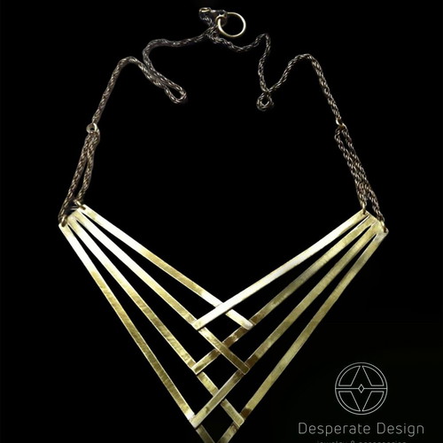 Desperate Design Handmade Geometric Gold-Tone Necklace V-Shaped, like new