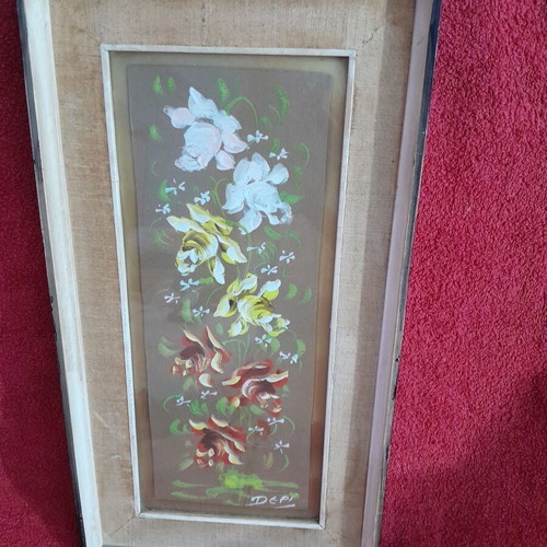 Depi painting on cardboard framed, used