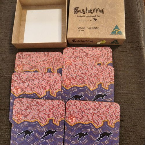Bulurru Authentic Aboriginal Art Drink Coasters, set of 6