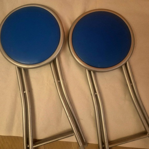 Stools like new, set of 2, royal blue with silver metal frame