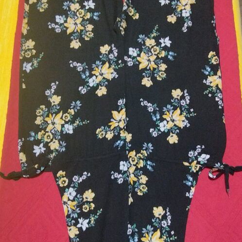 Black Jumpsuit With Yellow Flowers 100% Viscose Like New