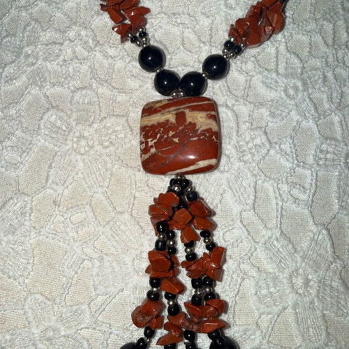 Large necklace with jasper stones in earth tones like new