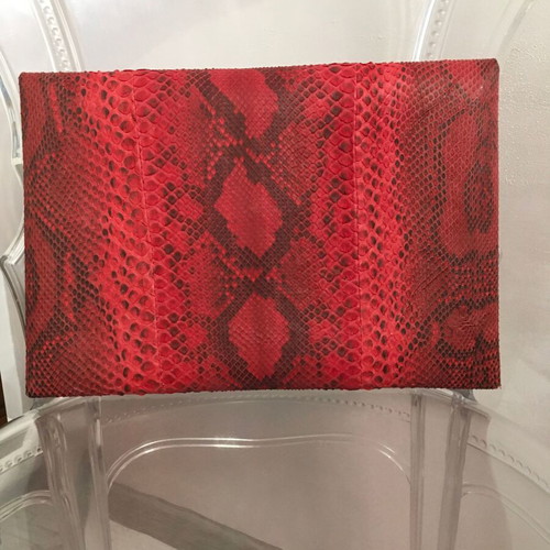 Warloom Milano snake-print envelope clutch in red python leather