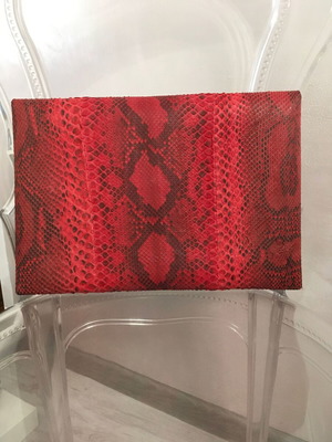 Warloom Milano snake-print envelope clutch in red python leather