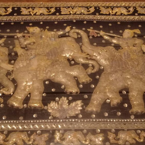Burmese Embroidered Burma Like New with Warriors and Elephants in Frame