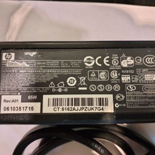 HP laptop power supply 65W 18.5V 3.5A PA-1650-02HC like new