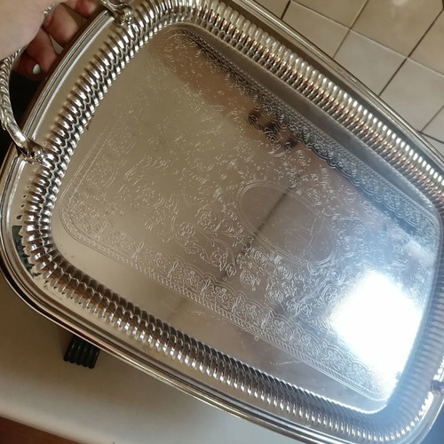 Twin Bird silver-plated serving tray used, 1985, with handles