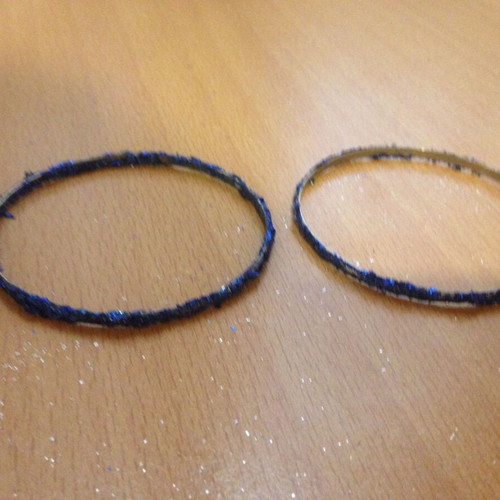 Handmade bracelets hoops with blue glitter, used, set of 2