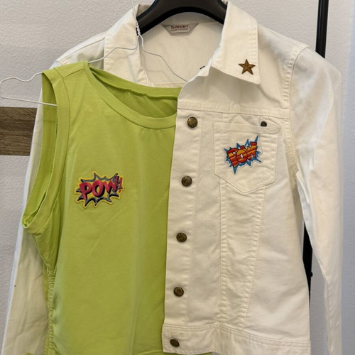 Sarah Lawrence spring white jacket large set of 2 with lime sleeveless top like new