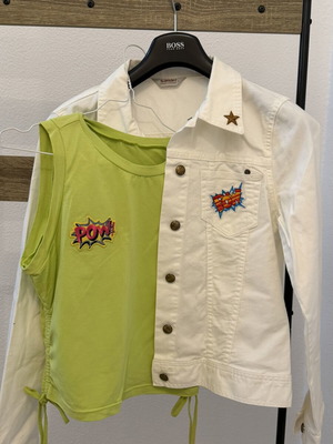 Sarah Lawrence spring white jacket large set of 2 with lime sleeveless top like new