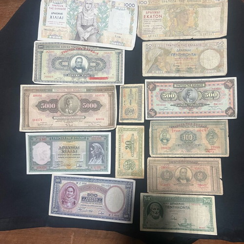 Old Greek collectible banknotes like new