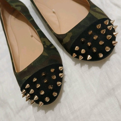 Zara ballerinas with gold studs, size 37, camouflage