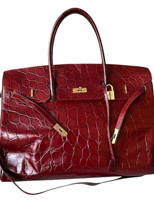 Epoca Italy Burgundy Genuine Leather Boston Bag σαν καινούργιο