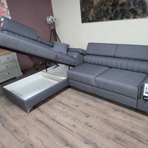 Gray fabric corner sofa with sleep function and storage new