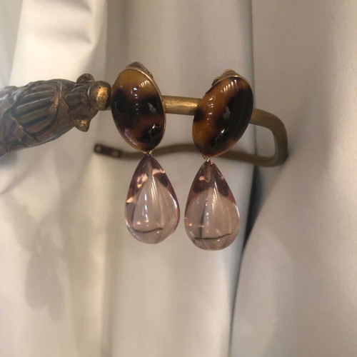 Dangling earrings with transparent oval and animal print stone like new