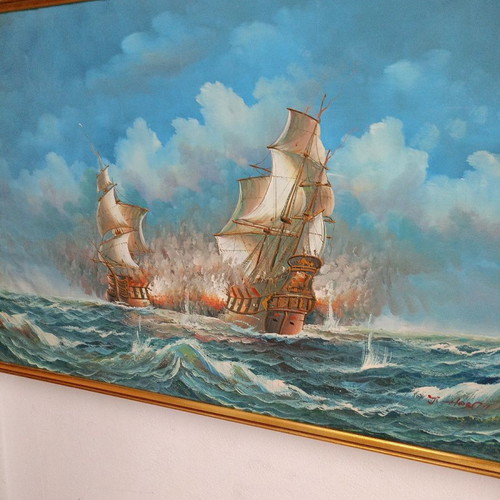 Seascape painting used, signed with beautiful colors 92x62 cm