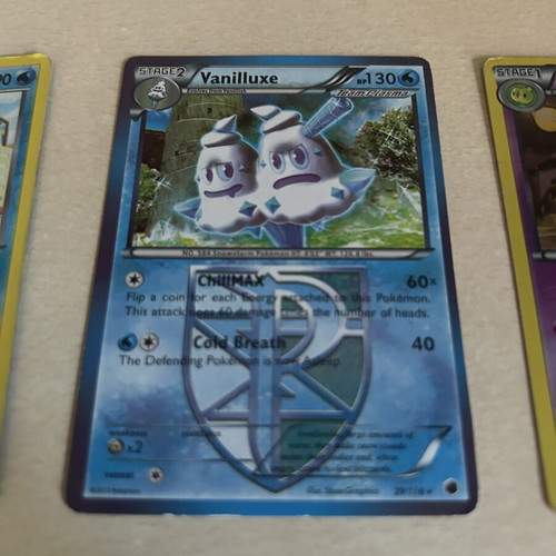 Pokemon cards used, set of 3 rare holographic with special stamp