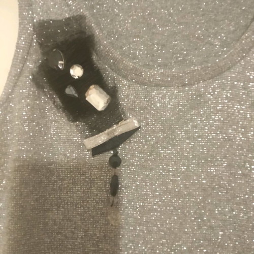 Top and bolero from silver thread used, size M with rhinestone brooch