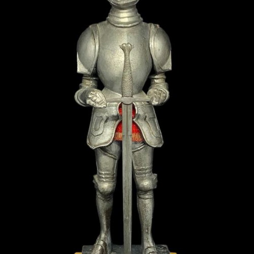 Knight statue used with 16th century Spanish armor, cast metal