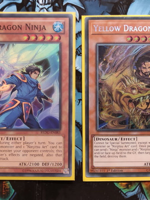 Κάρτες Yu-Gi-Oh! Blue Dragon Ninja και Yellow Dragon Ninja μεταχειρισμένες
