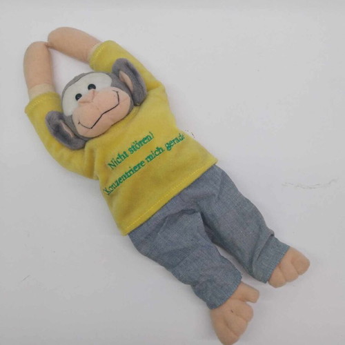 Vintage plush monkey used, German toy with pants and blouse