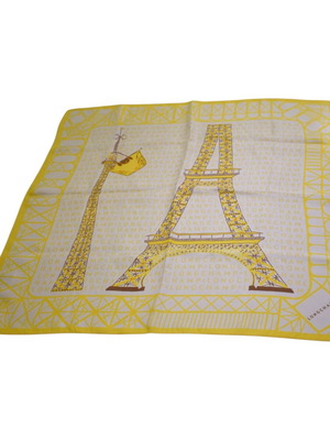 Longchamp silk square scarf like new, yellow and white