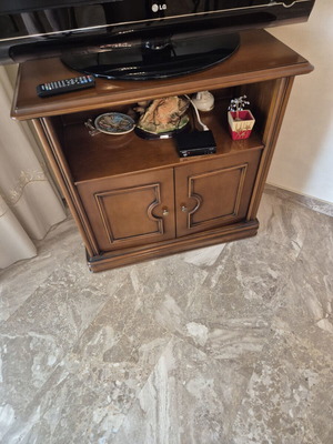 TV stand used, open wood with 2 doors