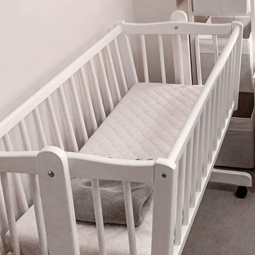 Beboulino wooden white baby cot with Greco strom mattress like new