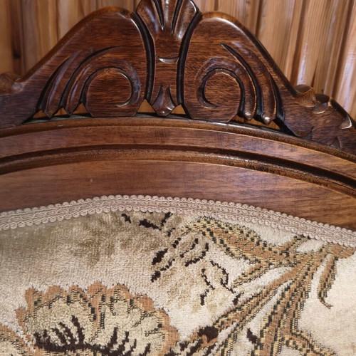 Armchair used, wooden frame vintage style with jacquard fabric