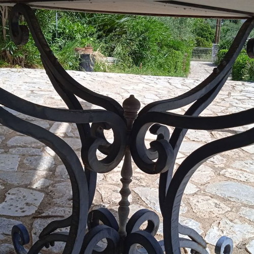 Outdoor table used, iron and granite, 1983