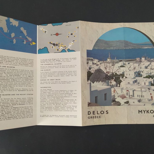Vintage Mykonos-Delos tourist brochure 1962, like new
