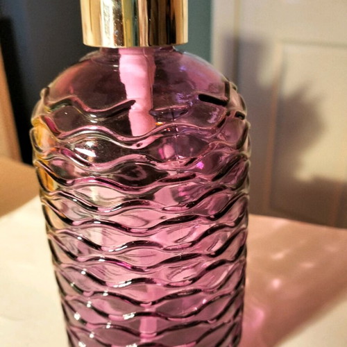 Glass cream soap dispenser new in dark salmon-pink color