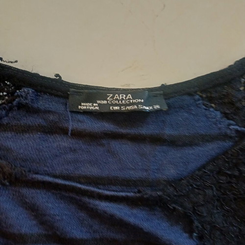 Zara women's long-sleeve blouse used, black and blue, size S