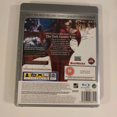 Dragon Age: Origins Platinum PlayStation 3 game like new