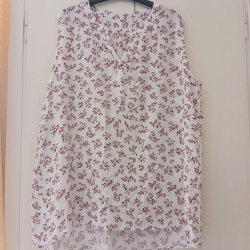 Blouse shirt used ecru with pink flowers XXL