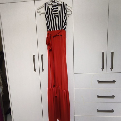 Summer dress with belt like new, black and red, size M
