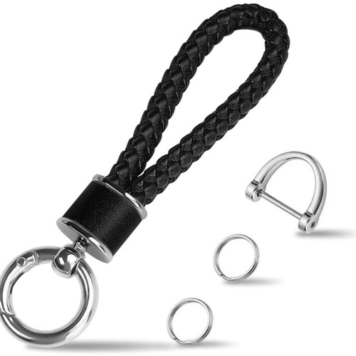 Black leather keychain with ring new
