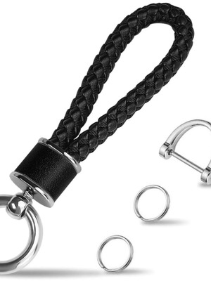 Black leather keychain with ring new