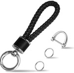 Black leather keychain with ring new