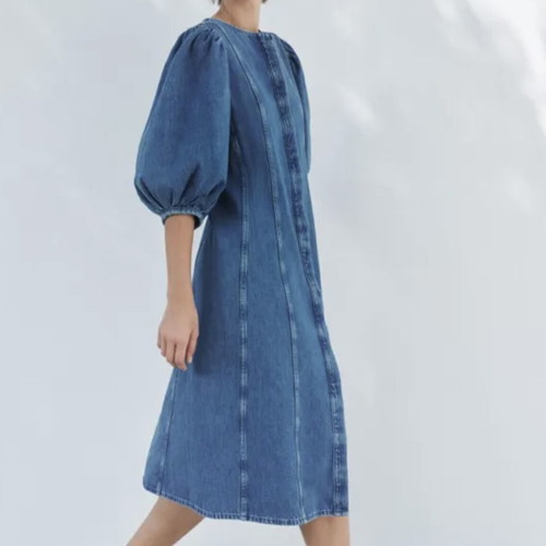 Zara denim dress XS blue like new with balloon sleeves