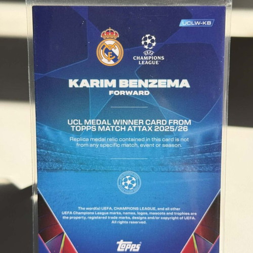 Karim Benzema Topps UCL Medal Card 2016/17 Real Madrid Winner