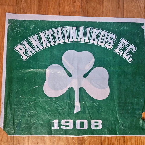 Panathinaikos F.C. Champions League 1996 Flag used, authentic stadium giveaway