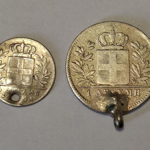 Greek silver coins King Otto set used for jewelry craft