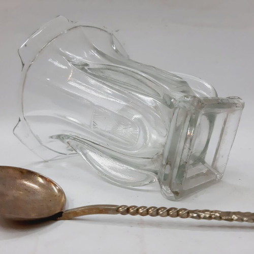 French vintage crystal ice bucket with spoon, like new
