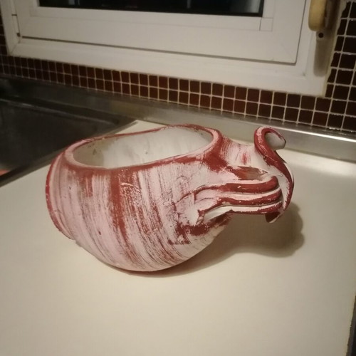 Clay planter in amphora shape, burgundy and terracotta color