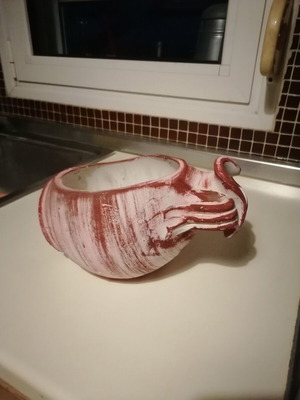 Clay planter in amphora shape, burgundy and terracotta color